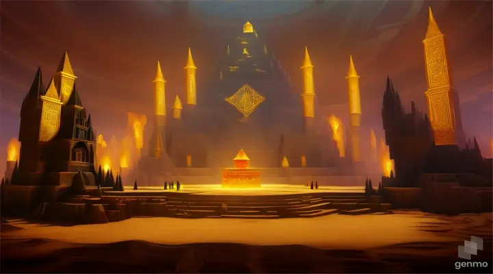 Nether portal gold prisms , ziggurat Arabic , sandskript, pillars,