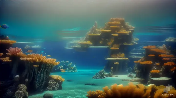 “A breathtaking 3D rendering of an underwater kingdom in the vibrant Caribbean Sea. Crystal clear waters teeming with life