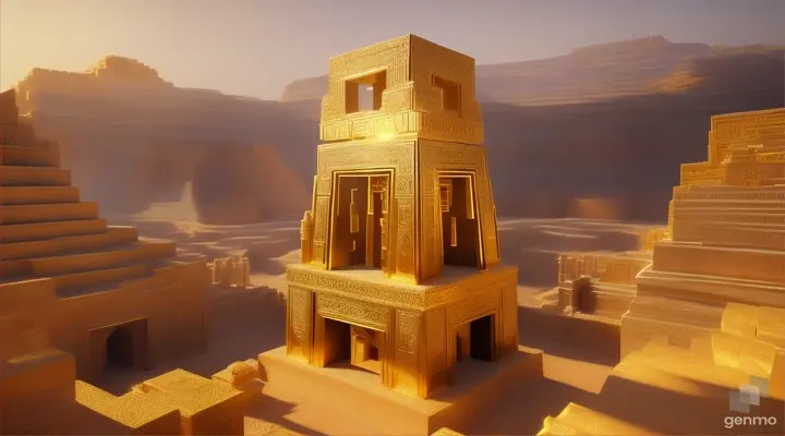 Nether portal gold prisms , ziggurat Arabic , sandskript, pillars,