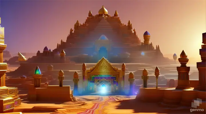 Nether portal gold prisms , ziggurat Arabic , sandskript, pillars,