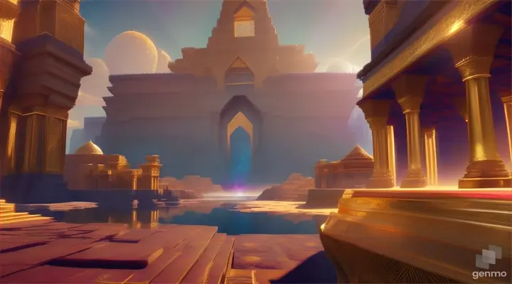 Nether portal gold prisms , ziggurat Arabic , sandskript, pillars,