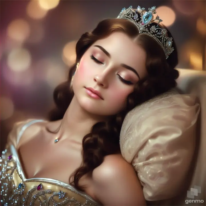 A beautiful young woman opens her eyes, and squeezes her eyelids. The girl blinks.  a small tiara on the head. 