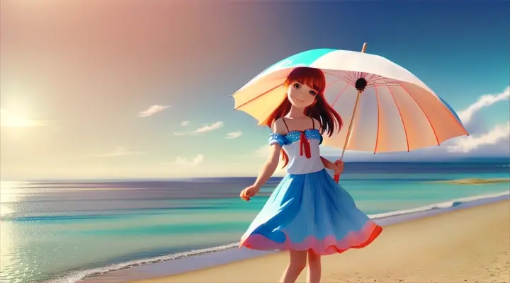 cute girl anime on the beach