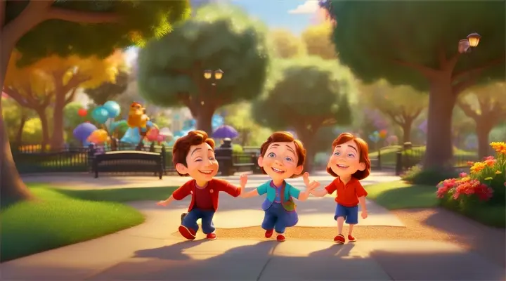 Mom , son, and their Kids happy smiling with eye blink - Pixar 3d