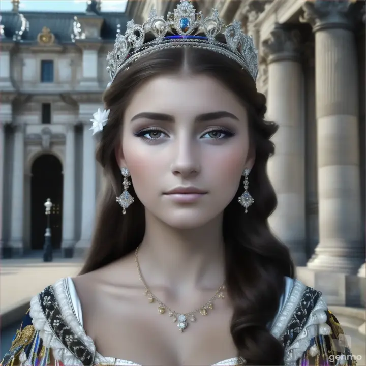 A beautiful European young woman opens her eyes and closes her eyelids. The girl blinks slowly. small tiara on the head.