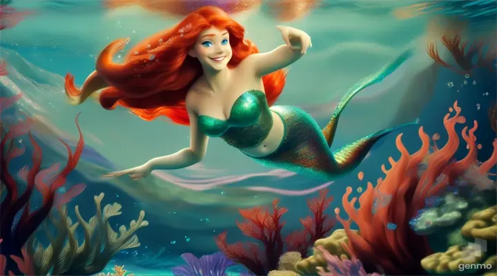 make an animated video of  Ariel , a mermaid with red hair swam closer to get a better look  of the prince in the ship.