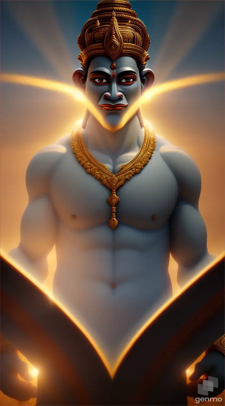 God Hanuman shadow showing in the sky with cinematic effects in the background of God Hanuman 