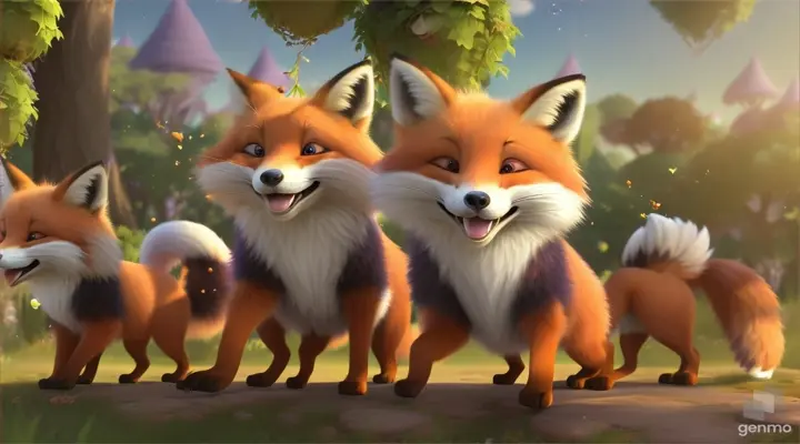 /imagine prompt: 3D animation, personality: [Illustrate Uplifting Cartoon characters engaging in fun activities the fox's expression of frustration and hunger as it fails to reach the grapes. It should feel otherworldly and magical.] unreal engine, hyper real --q 2 --v 5.2 --ar 16:9