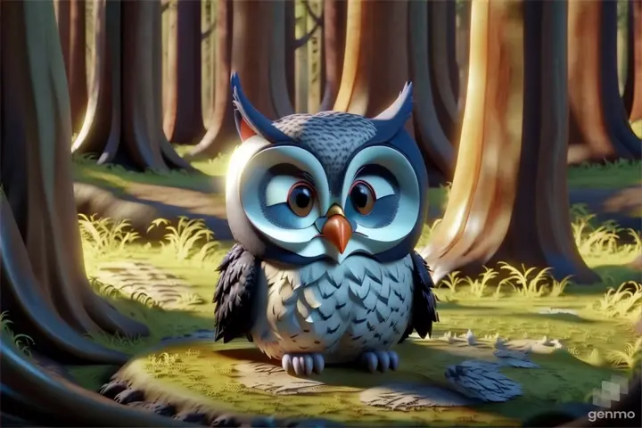 an owl sitting in the middle of a forest