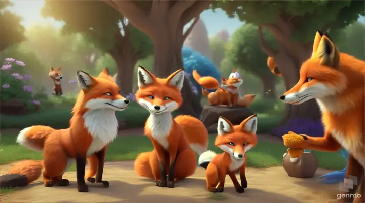 /imagine prompt: 3D animation, personality: [Illustrate Uplifting Cartoon characters engaging in fun activities A picture of Fox working alongside other animals, collaborating and sharing knowledge, emphasizing the lesson of using intelligence for the benefit of others. It should feel otherworldly and magical.] unreal engine, hyper real --q 2 --v 5.2 --ar 16:9