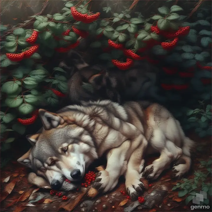 a wolf laying on the ground with a bottle 