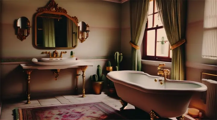 A bohemian bathroom fit for a gypsy queen, with a clawfoot tub surrounded by a lush cactus garden