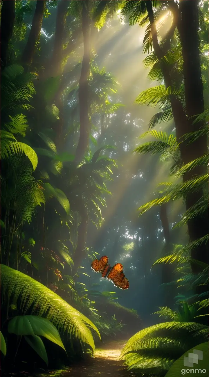 Scene 1:
[The camera pans over a lush jungle teeming with life, with sunlight streaming through the canopy. Seraphina, the wise old serpent, is seen gracefully gliding through the undergrowth, her scales shimmering in the dappled light. Soft, serene music plays in the background.]