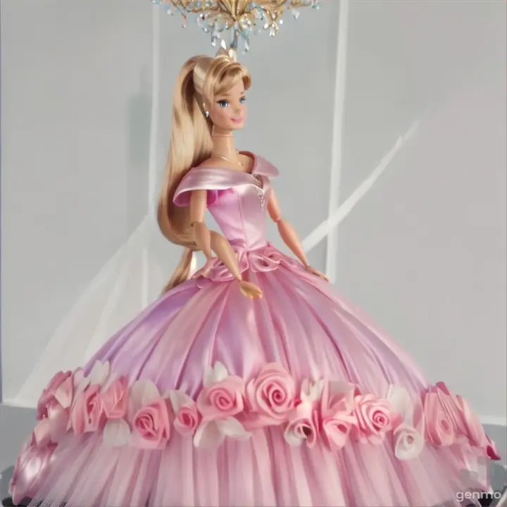 a barbie doll is wearing a pink dress