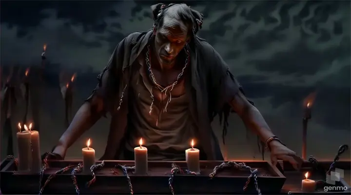 a man holding a tray with candles in it