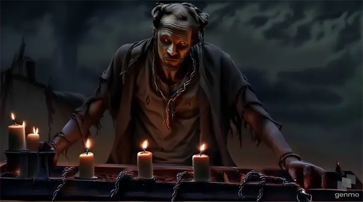 a man holding a tray with candles in it