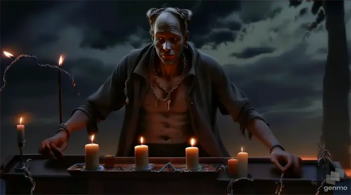 a man holding a tray with candles in it