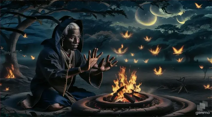 a person sitting in front of a fire