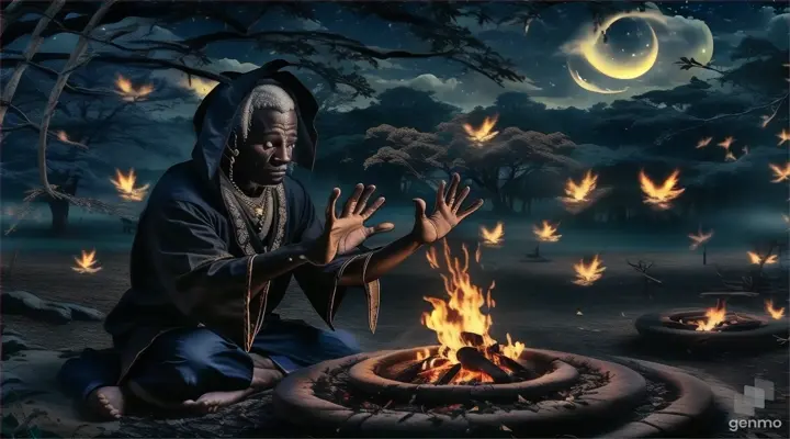 a person sitting in front of a fire