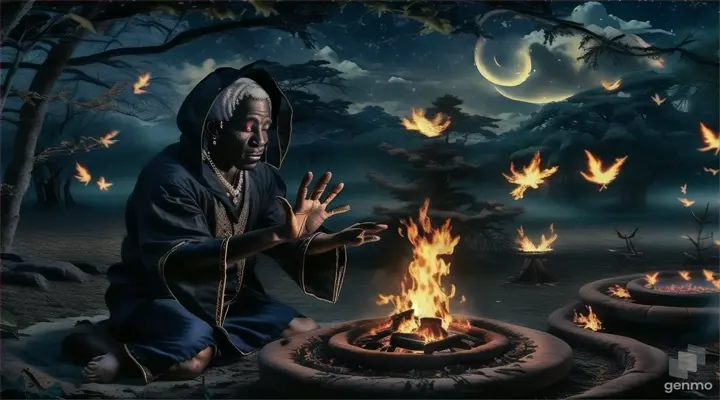 a person sitting in front of a fire