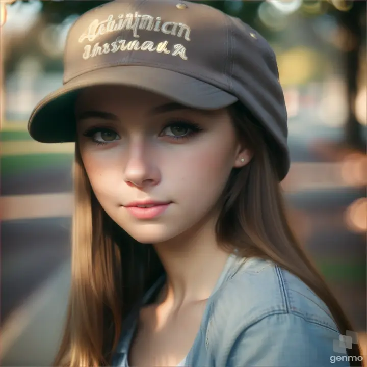 A beautiful American young woman opens her eyes and closes her eyelids. The girl blinks slowly. A baseball cap on her head.