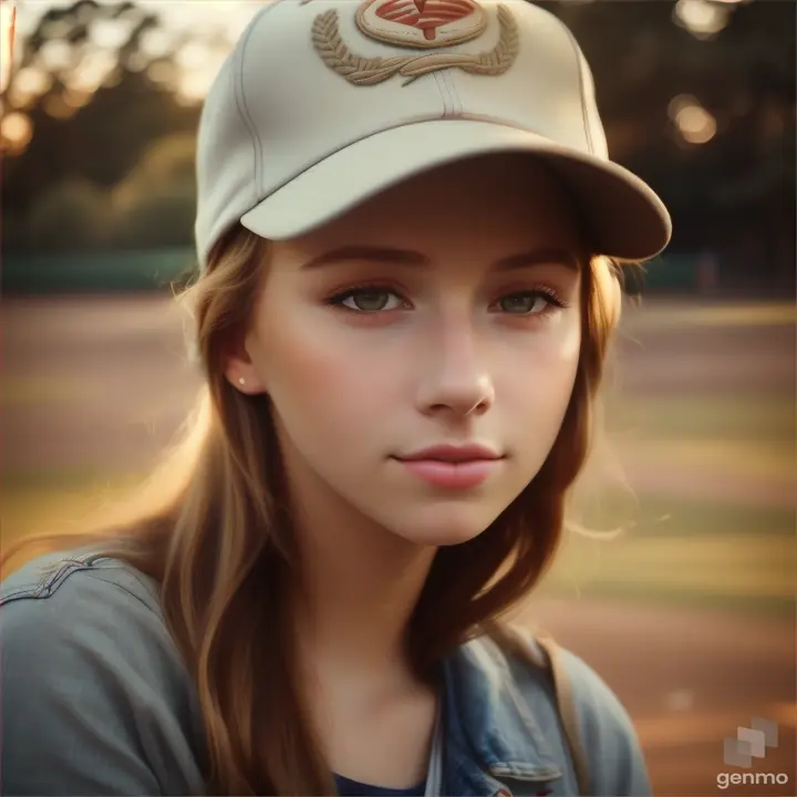 A beautiful American young woman opens her eyes and closes her eyelids. The girl blinks slowly. A baseball cap on her head.