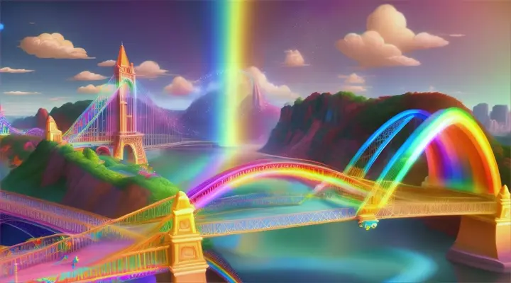 3d cartoon animation of a rainbow bridge 