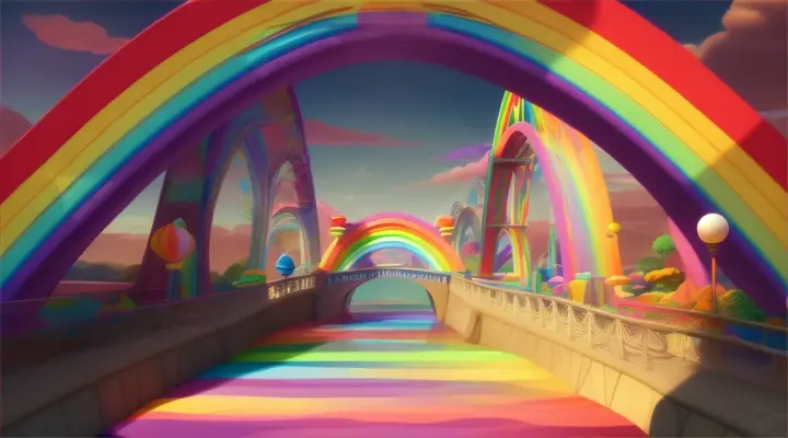 3d cartoon animation of a rainbow bridge 