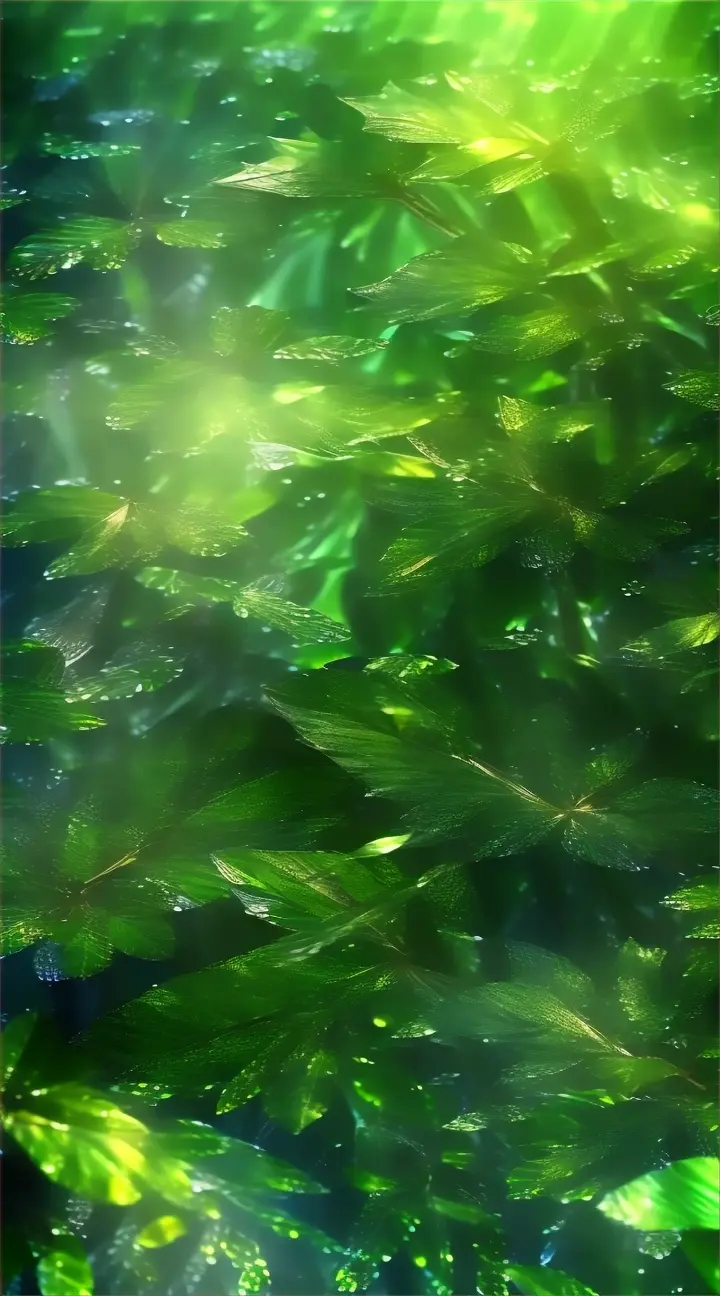 a bunch of green leaves floating on top of the water，photosynthesis, sunlight