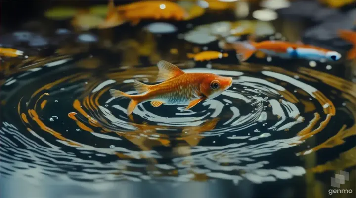 a goldfish swimming in a pond of waterr