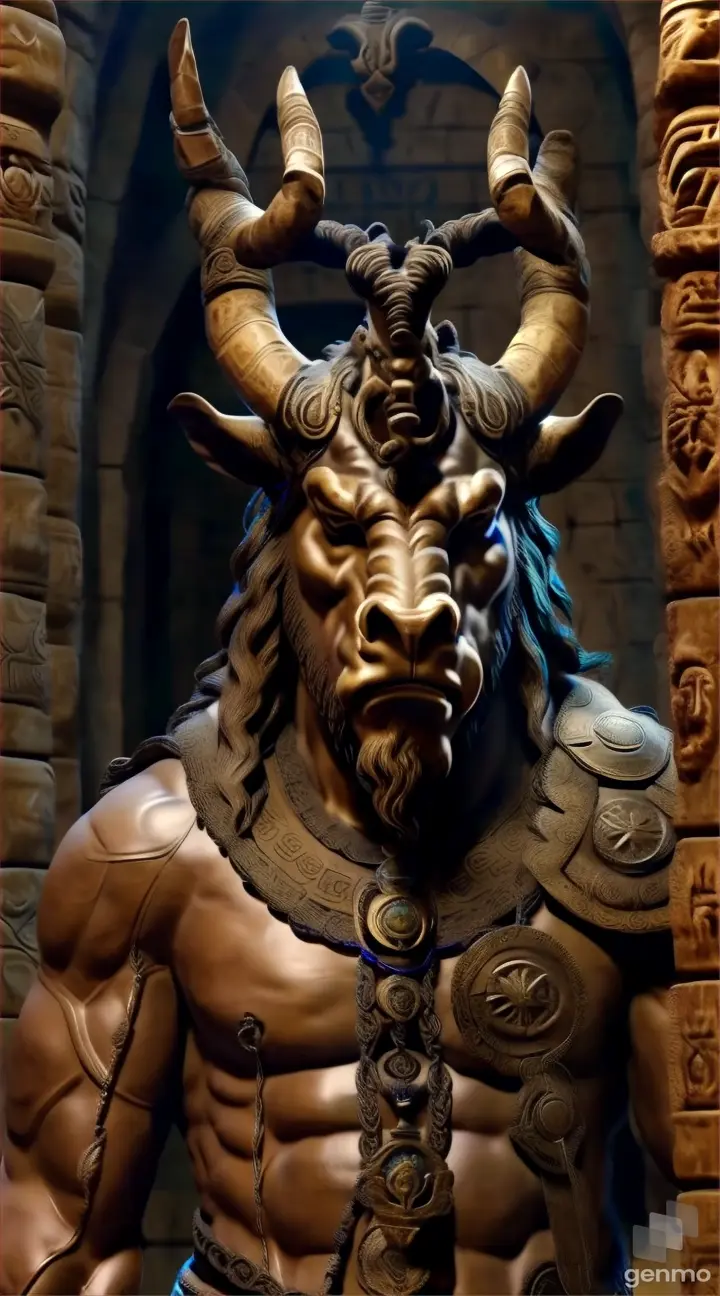 a statue of a man with horns and a beard