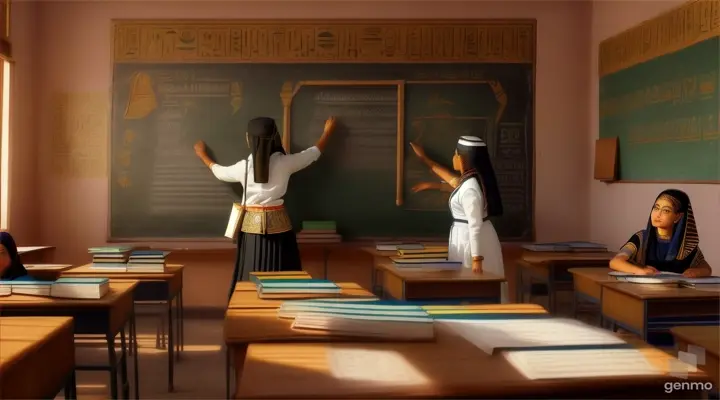 معلمة مصرية مع التلاميذ في الفصل horizontal 