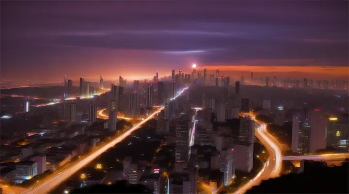 
sun setting and turning into night, city, São Paulo, realistic