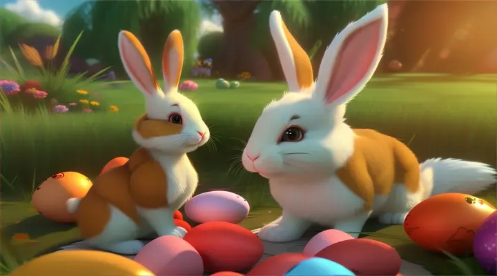 comedy: 3d animate: bunny Bring red eggs, toys