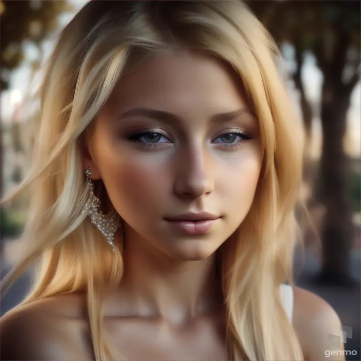 A beautiful European young woman opens her eyes and closes her eyelids. The girl blinks slowly. Blonde hair on her head.