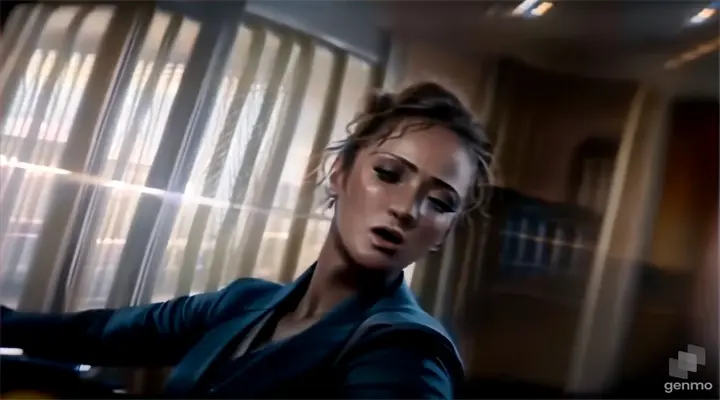 a woman holding a sword in a room