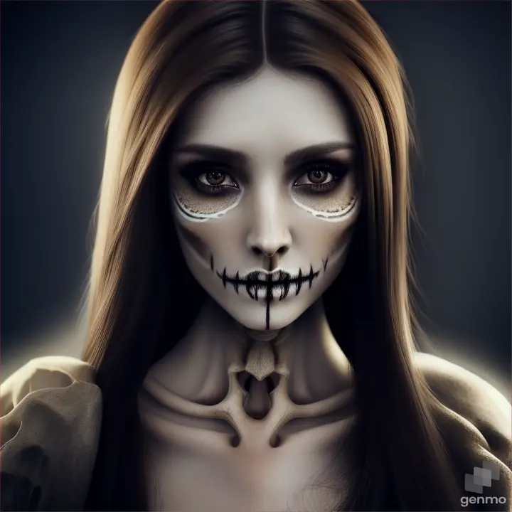 a stunningly beautiful brown haired brown eyed girl turns into a skeleton