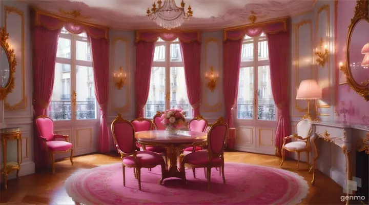 Barbie's Parisian apartment decorated with Parisian-inspired artwork, vintage photos, and romantic touches