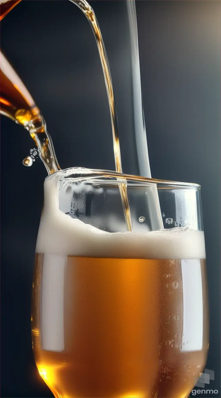 a glass of Beer drops as an ad video, in vertical size.