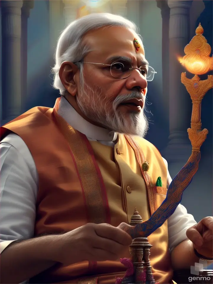 Prime Minister Narendra Modi holding the finger of Lord Shri Ram 