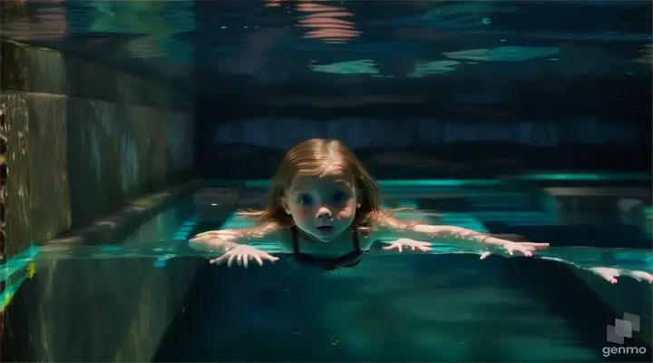 a little girl swimming in a pool of water