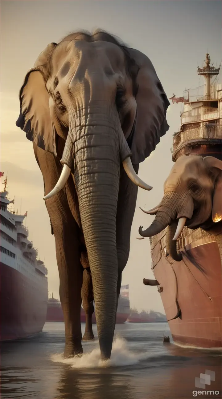 Elephant is boarding to ship from Calcutta to USA