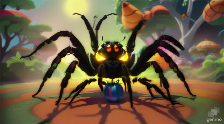 Cartoon : A Tarantula hunts insects