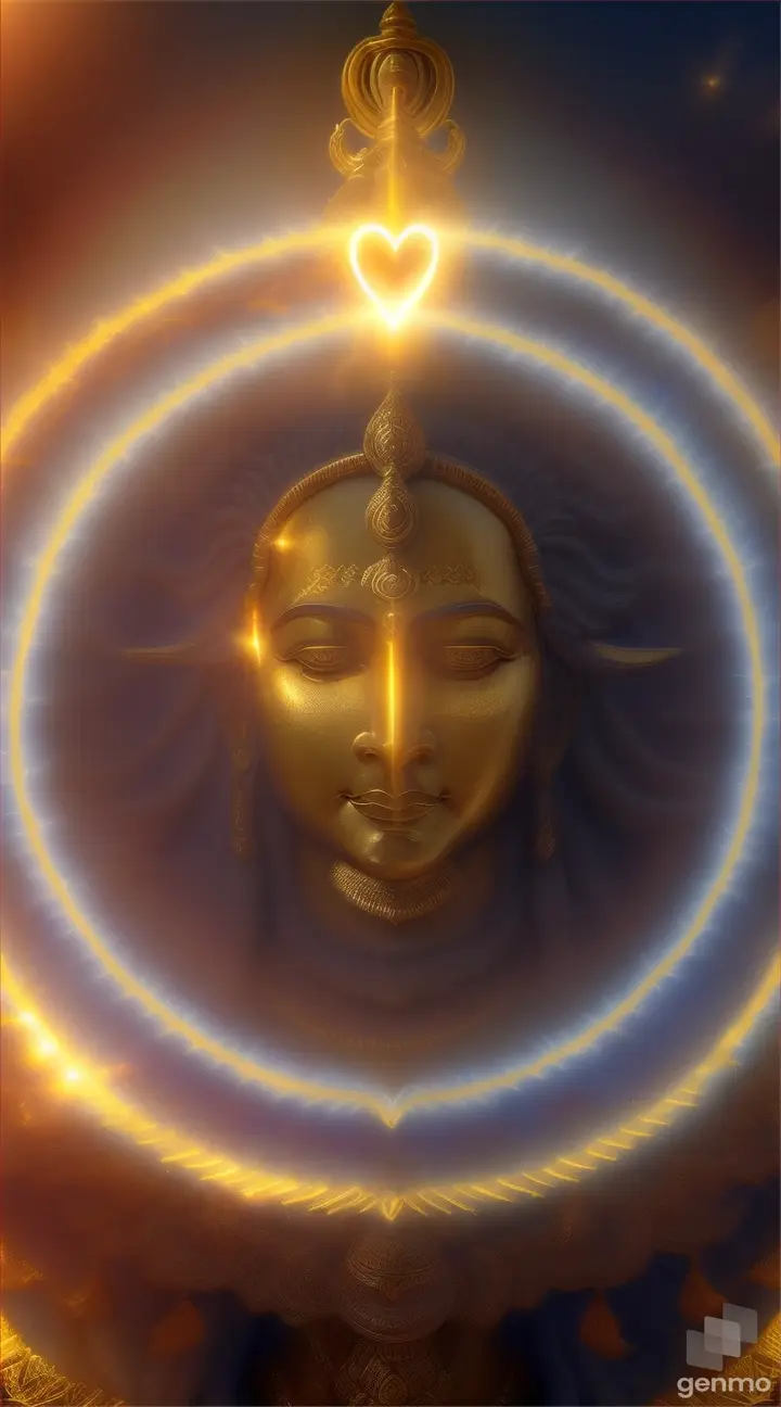 God Shri Ram showing in the Heart of God Shiva with cinematic golden rays in the background 