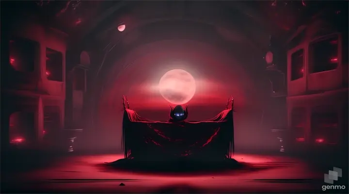 a demon child in the womb, night time, lunar eclipse