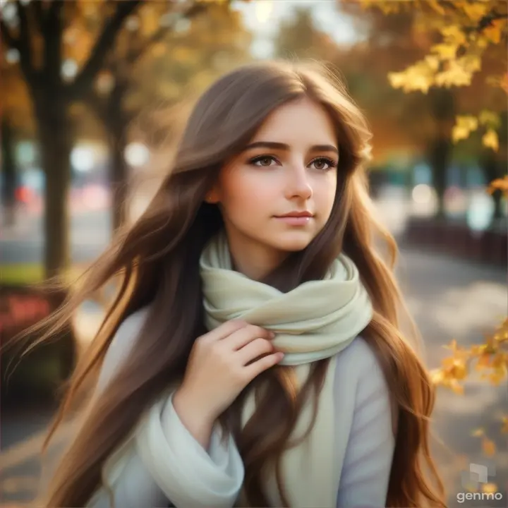 European girl opening/closing eyes, hair flowing in the wind with a silky scarf