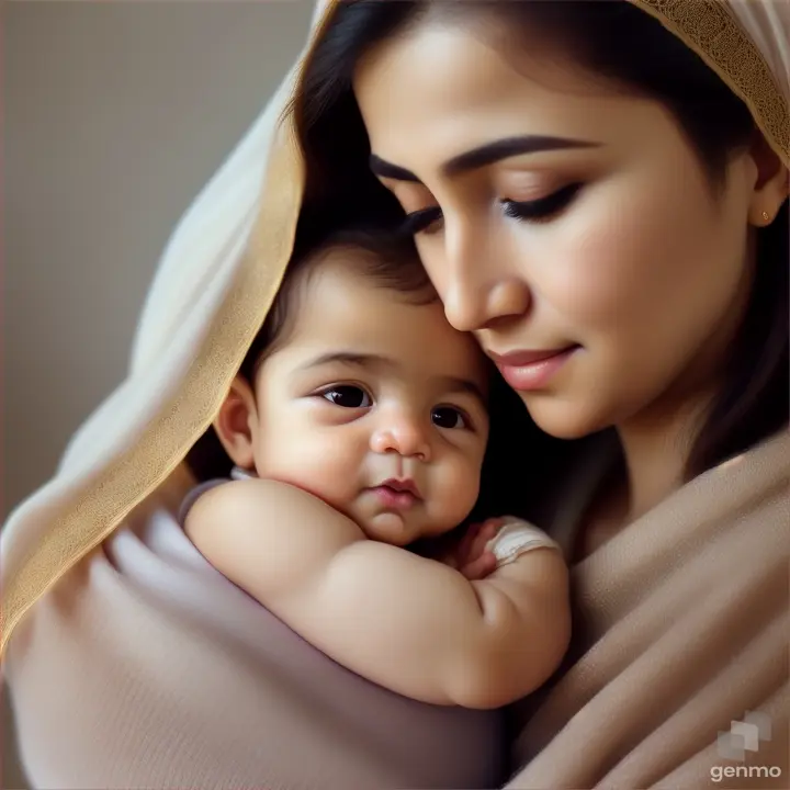 Beautiful Arab mother holding her baby