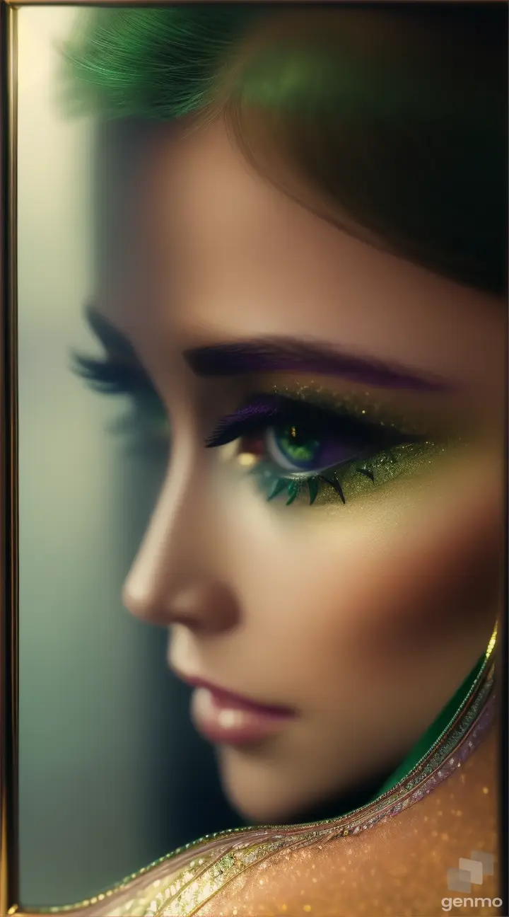 beatiful   green eye woman in  mirror
