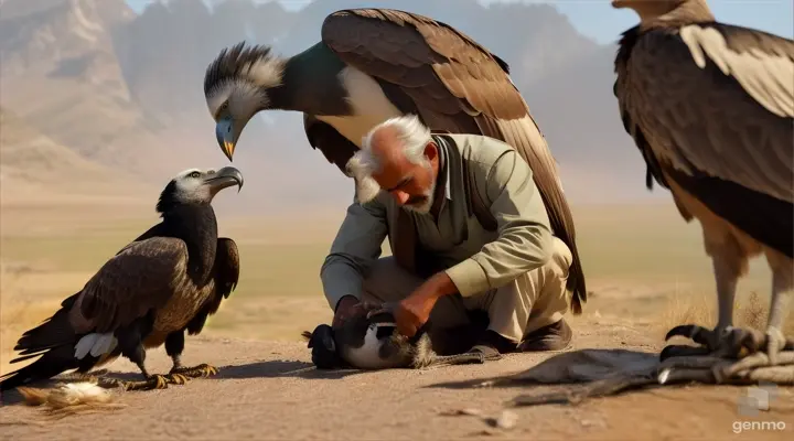 Badri immediately set to work to help the vulture. /Full Screen.