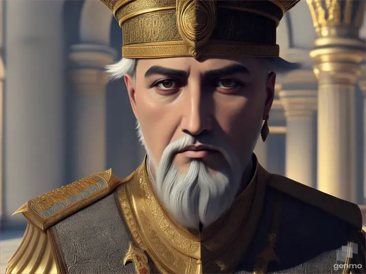 the male grand vizier of Constantinople, powerful man upclose, the year is 1500, 3d animation, dolly tracking shot